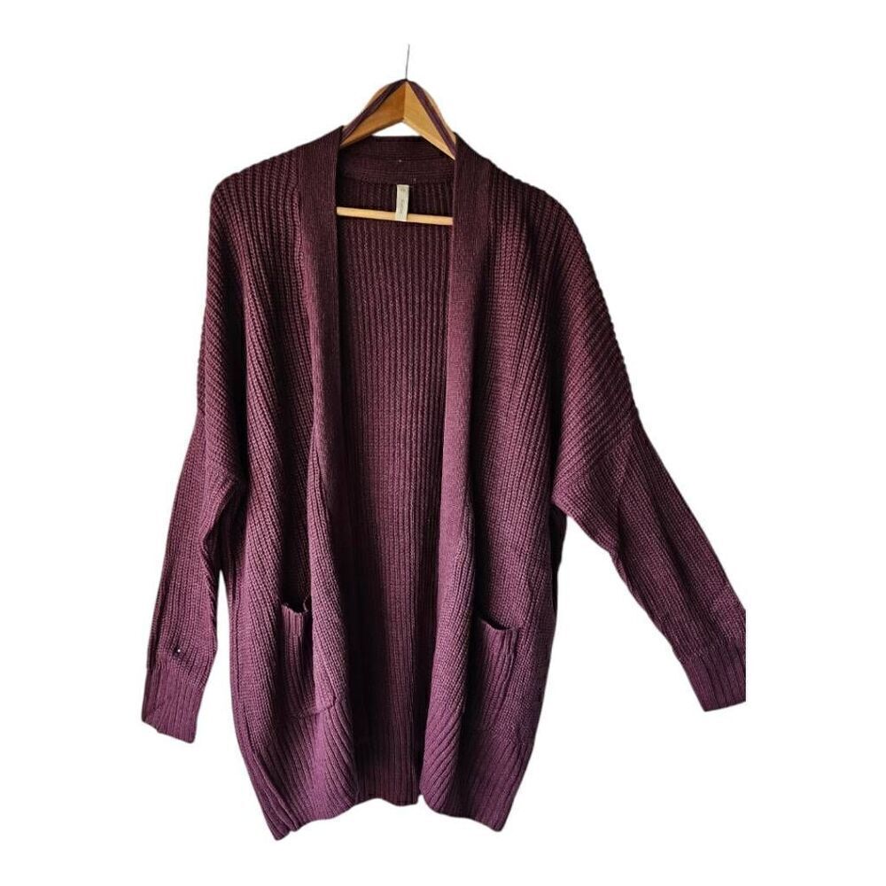 Wishlist Oversized Cable Knit Cardigan Wine Small/Medium